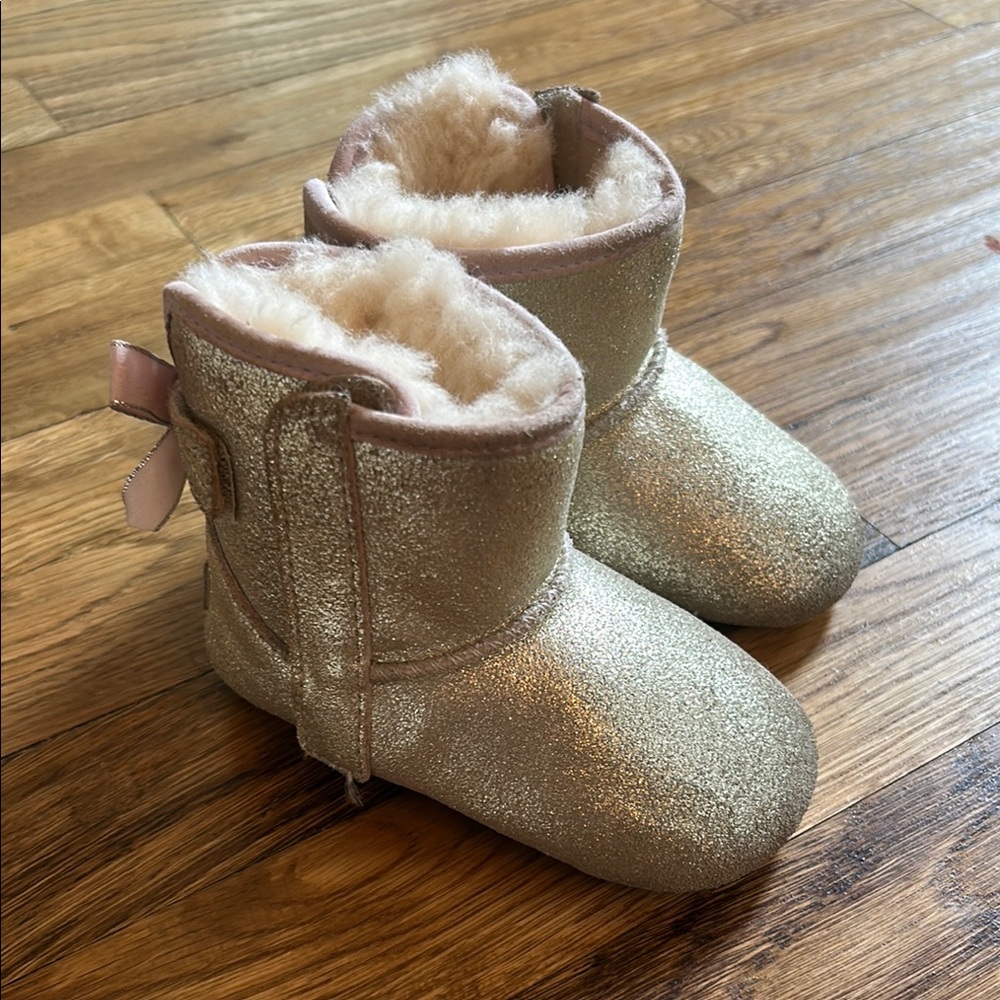 Sparkly Gold Baby Boots with Bow